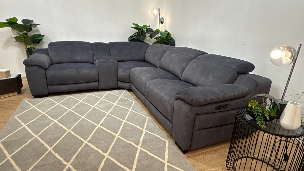 Sofology Portland Fabric 1.5 Console Corner 3 Power Recliner/Headrest in Lifestyle Flecked Charcoal