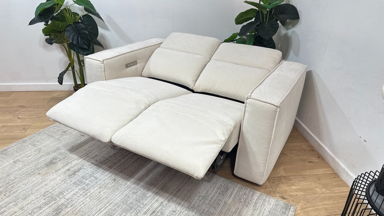 Sofology Horizon Fabric 2 Seater Power Recliner/Headrest in Textured Chenille Oyster