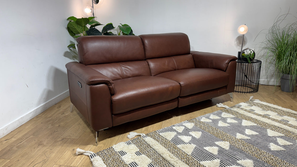 Sofology Illinois Leather 3 Seater Power Recliner/Headrest in Relaxed Soft Brown