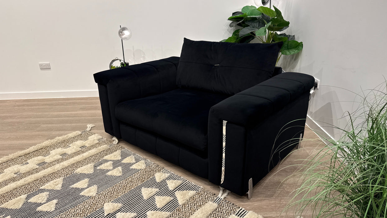 Sofology Oscar Fabric Loveseat Silver Trim in Super Matt Velvet Black Mix