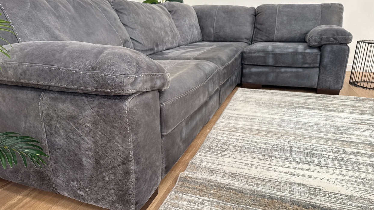 Linara 3 Corner 1 - Leather Sofa - Utah Grey