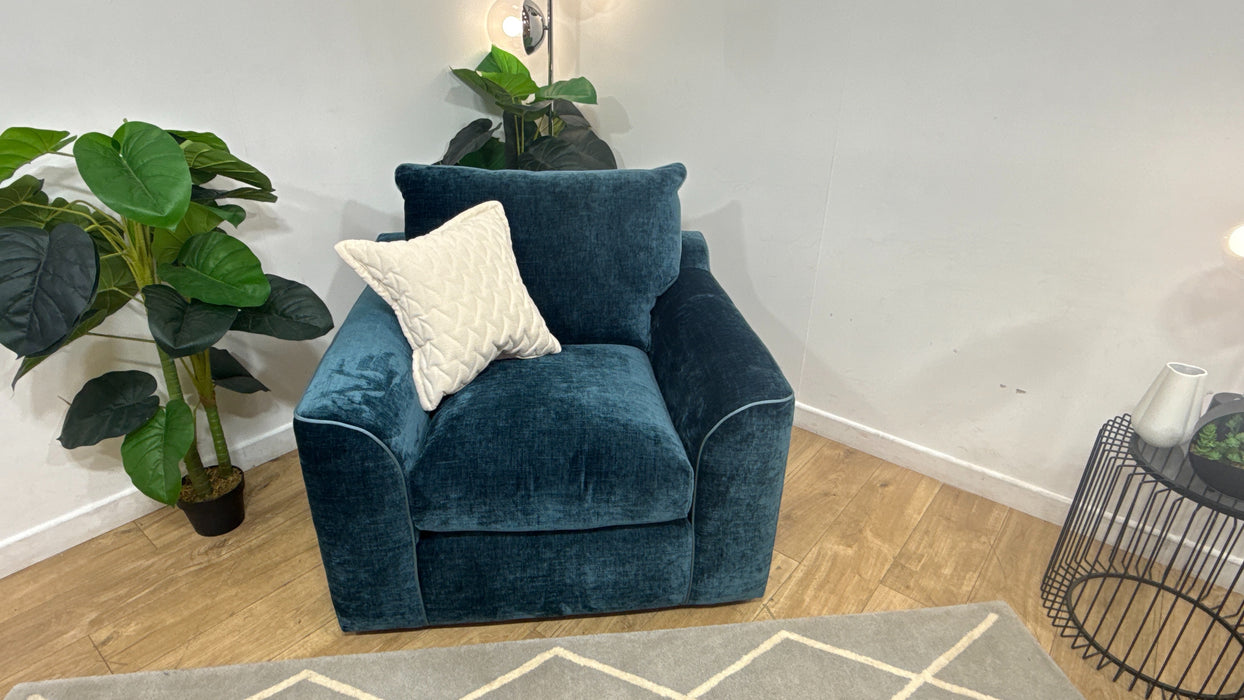Sofology Georgio Fabric Chair Extra Flex Seats in Luxe Chenille Teal Mix