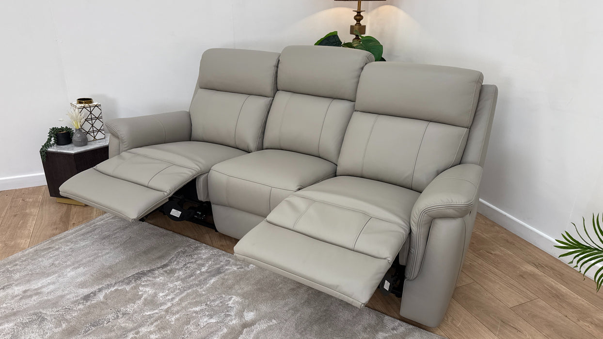 Sofology Bradie Leather 3 Seater Power Recliner in Trusty Embossed Light Grey
