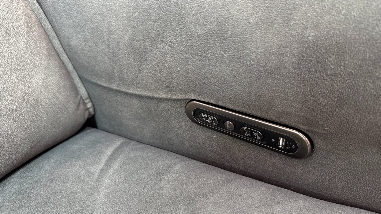 Sofology Premiere Fabric 3 Seater Cinema Sofa Consoles Power Recliner/Headrest x 3 in Lifestyle Flecked Mineral Green