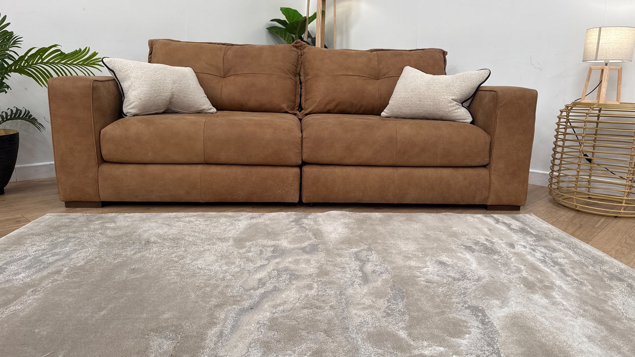 Sofology Artisan Leather 4 Seater Split in Character Leather Tan/Natural Mix