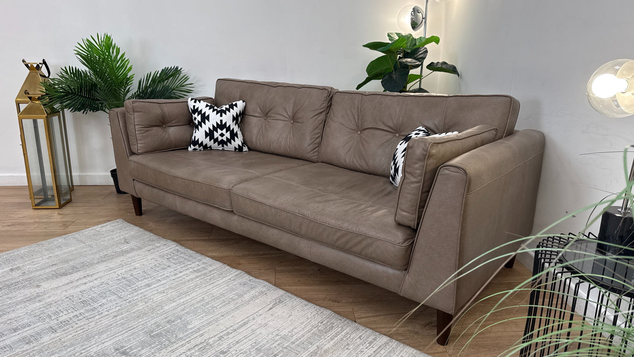 Sofology Cricket Leather 4 Seater in Mushroom Mix