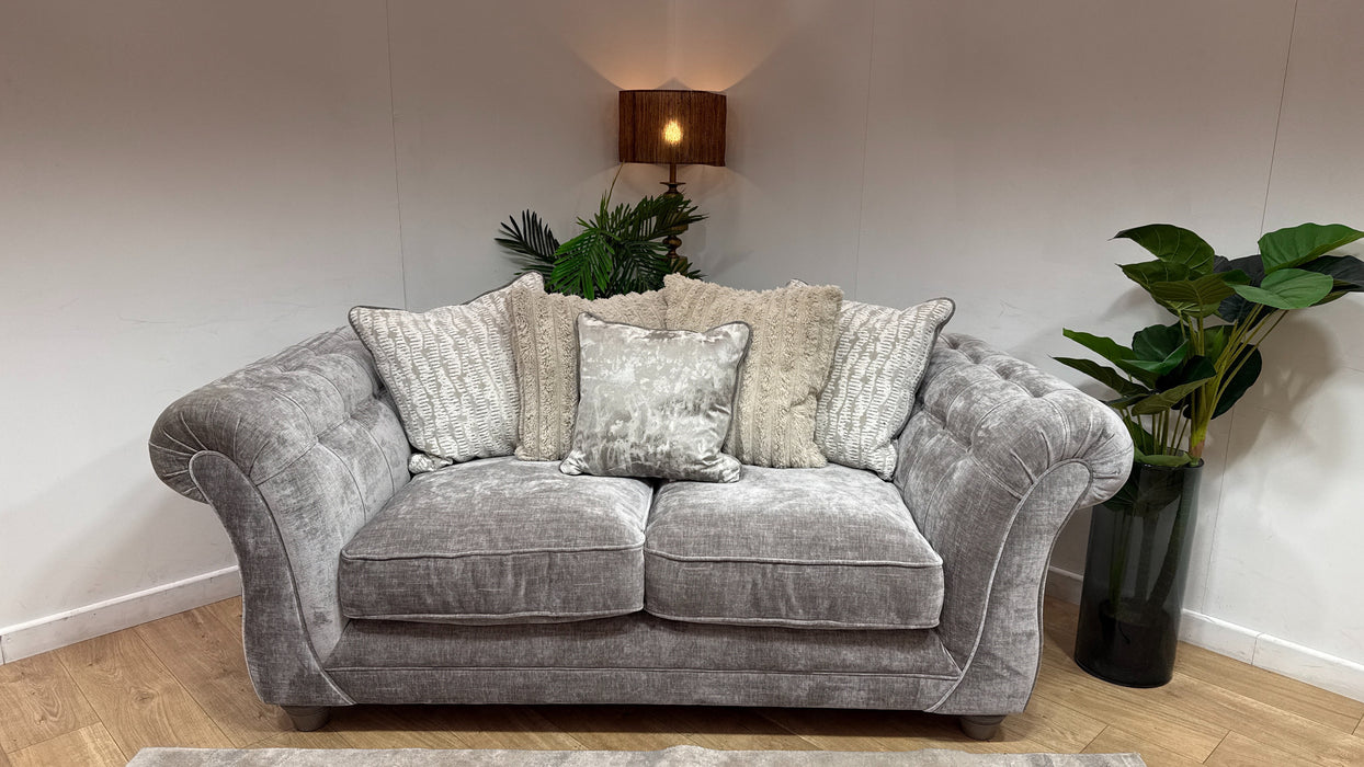 Sofology Highgrove Fabric 2 Seater Pillow Back Feather Flex Seats in Luxe Chenille Pewter Mix