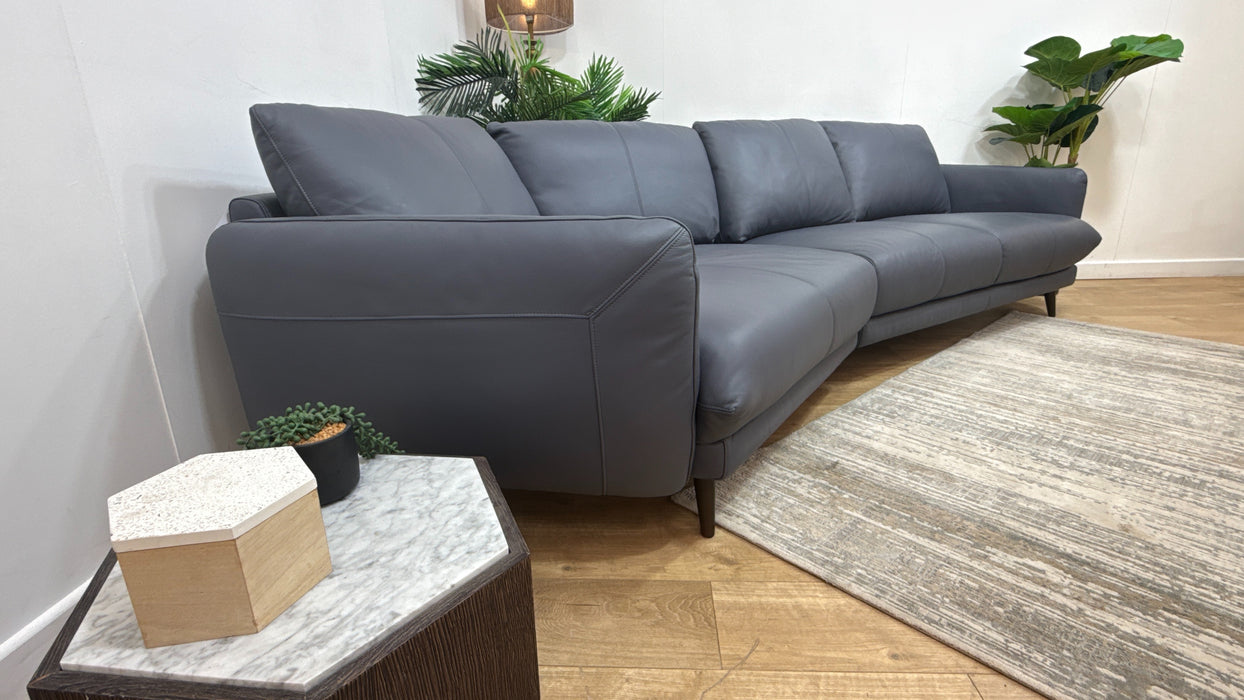 Sofology Adler Leather Asymmetric 4 Seater in Trusty Matt Steel Blue