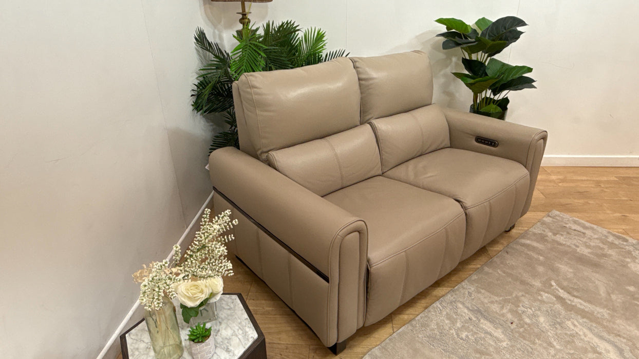 Sofology Ravello Leather 2 Seater Power Recliner/Headrest Lumbar in Trusty Embossed Stone