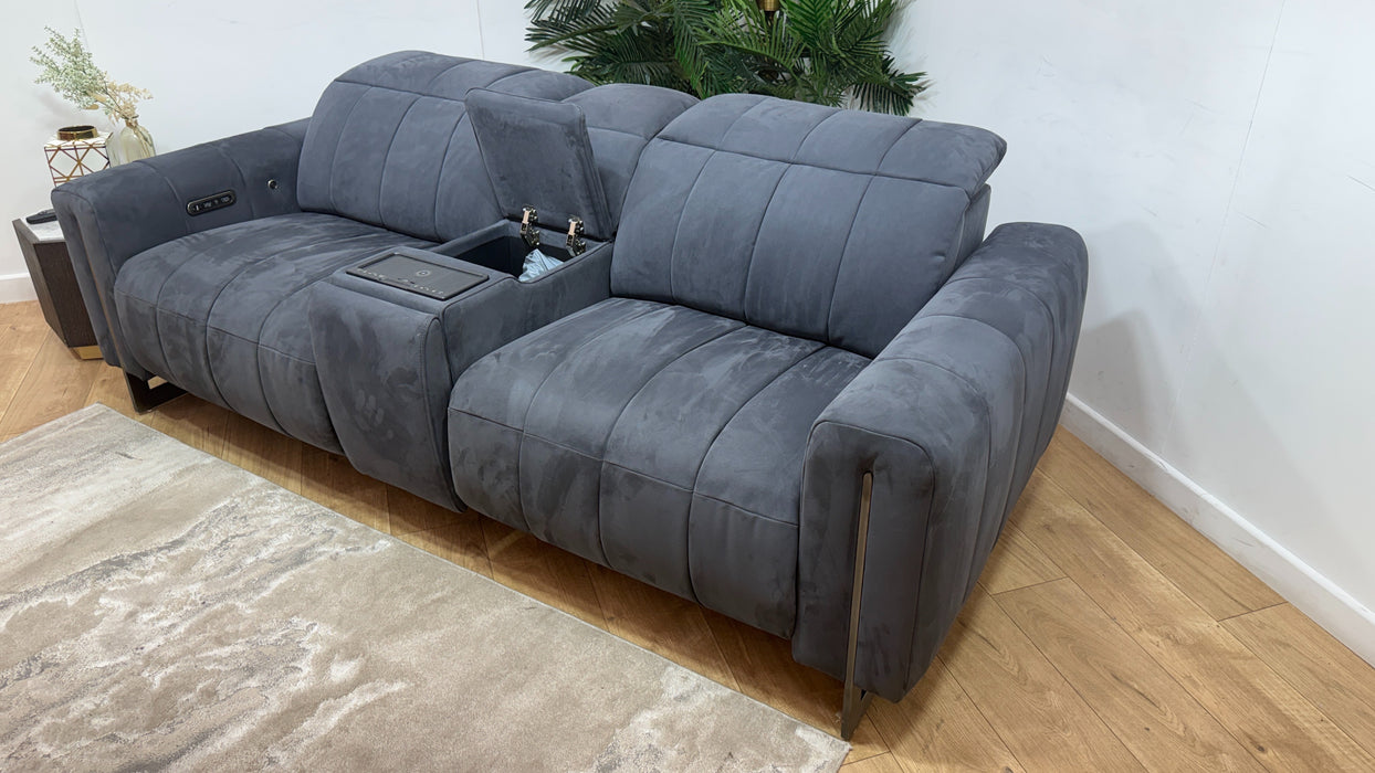 Sofology Paramount Fabric 2.5 Seater Console Power Recliner/Headrest Heated Seats Speakers in Lifestyle Nubuck Feel Charcoal