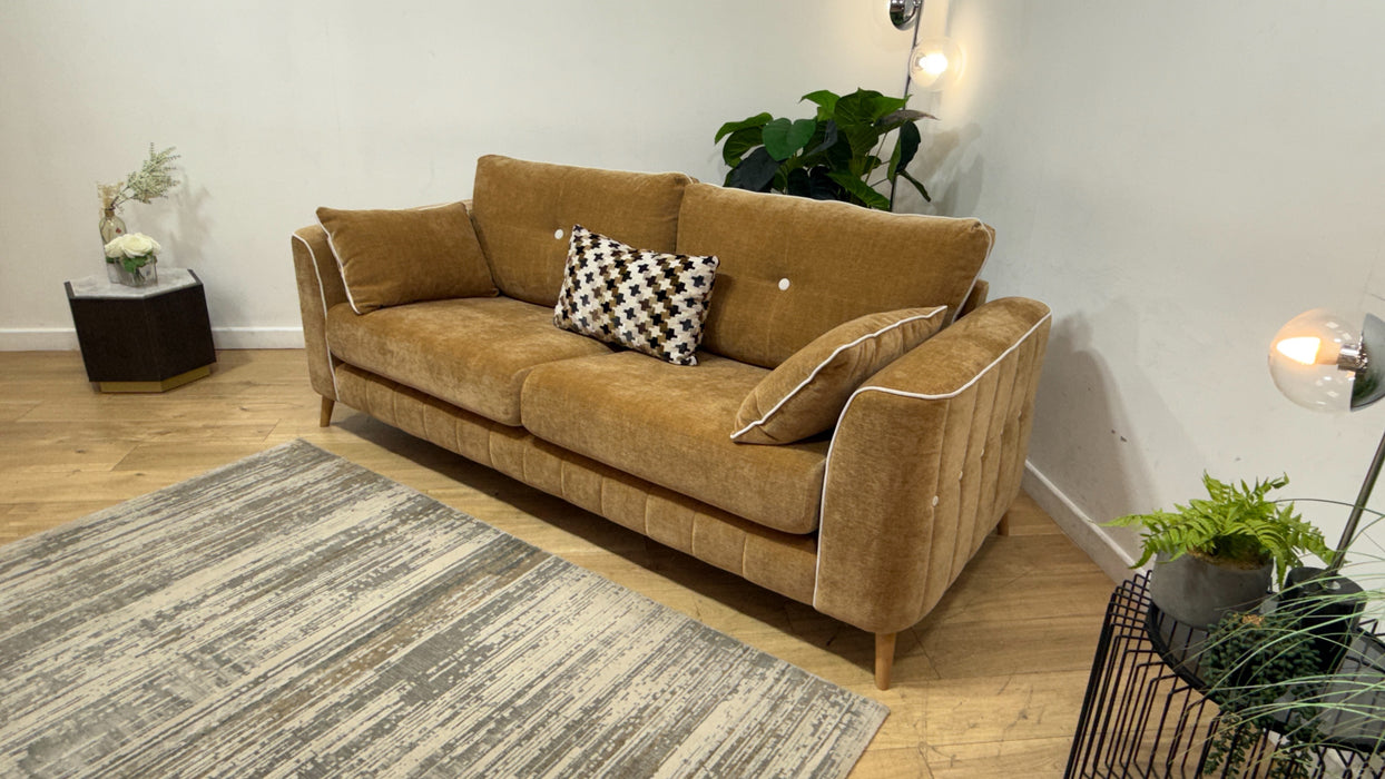 Sofology Remy Fabric 4 Seater in  Soft Chenille Almond Mix With Natural Contrast Piping