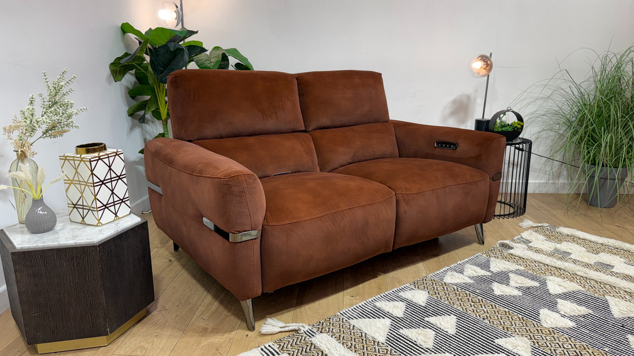 Sofology Arlington Fabric 2 Seater Power Recliner/Headrest Lumbar Support in Lifestyle Mottled Rust
