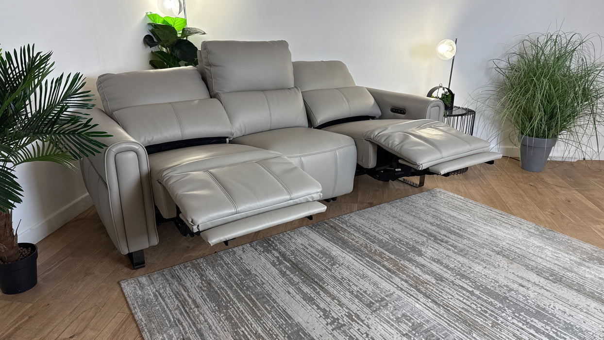 Sofology The Ravello Leather 3 Seater Power Recliner/Headrest in Trusty Embossed Light Grey