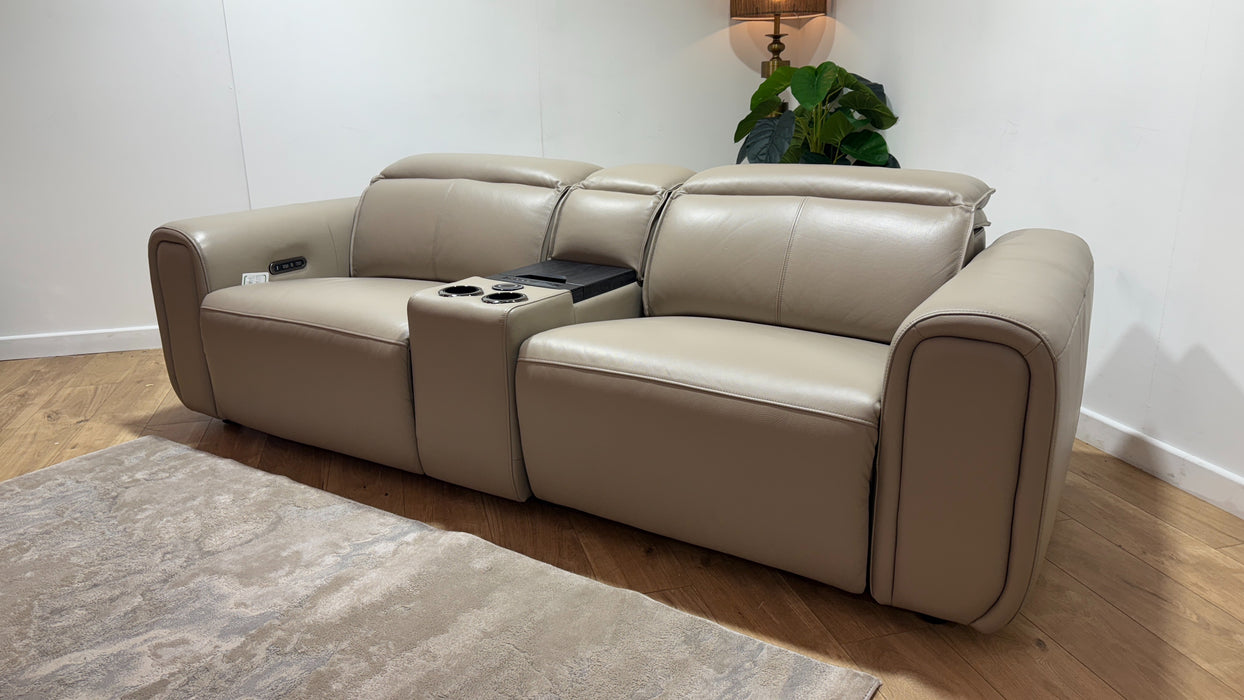 Sofology Premiere Leather 2.5 Seater Smart Console Power Recliner/Headrest in Trusty Embossed Stone