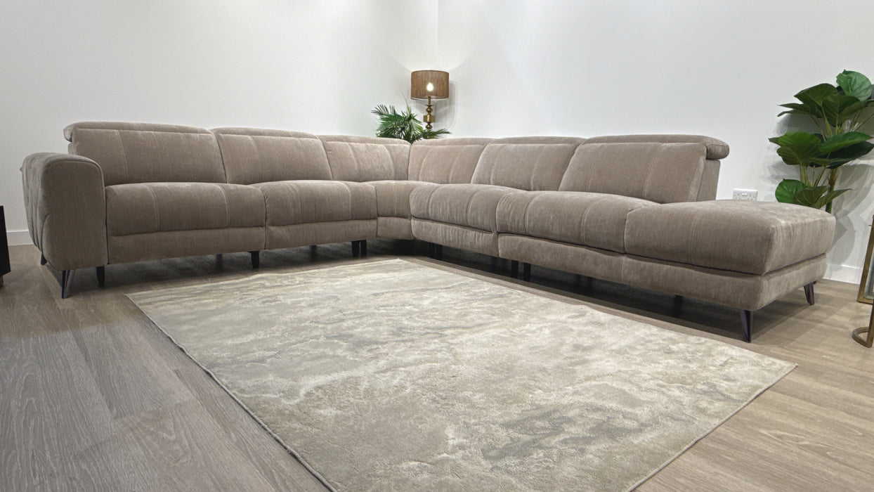Sofology Allure 3 Corner 1.5 Chaise Single Power Recliner Fabric Sofa in Chenille Nutmeg