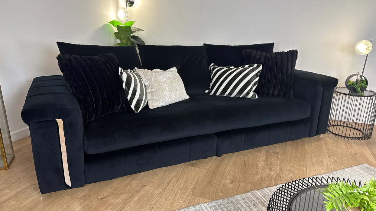 Sofology The Oscar 4 Seater Split Fabric Sofa in Super Matt Velvet Black Mix