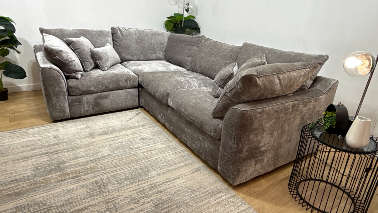 Sofology Georgio Fabric 1 Corner 3 Feather Flex Seats in Luxe Chenille Pewter Mix