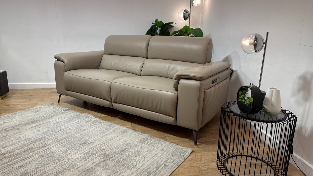 Sofology Fratelli Leather 2.5 Seater Power Recliner/Headrest in Trusty Embossed Stone