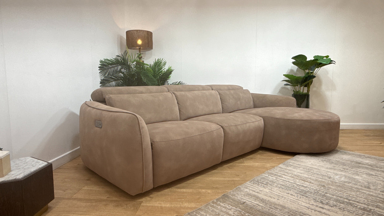 Sofology Serene Fabric 3 Seater Chaise Power Recliner/Headrest in Lifestyle Mottled Latte
