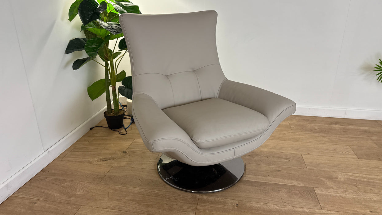Sofology The Viento Leather Swivel Chair in Trusty Super Matt Cloud Grey
