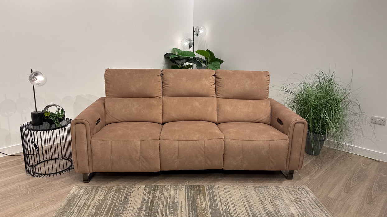 Sofology Ravello Fabric 3 Seater Power Recliner/Headrest in Lifestyle Flecked Sand