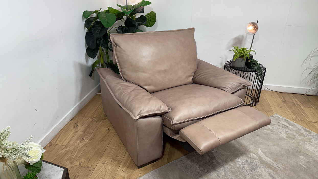 Sofology Embrace Leather Chair Power Recliner/Headrest in Relaxed Soft Stone