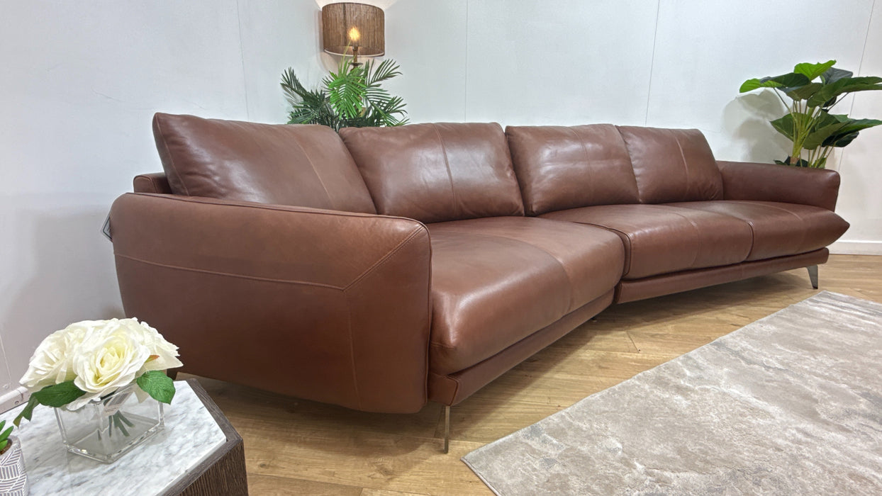 Sofology Adler Leather 4 Seater Asymmetric in Relaxed Soft Brown