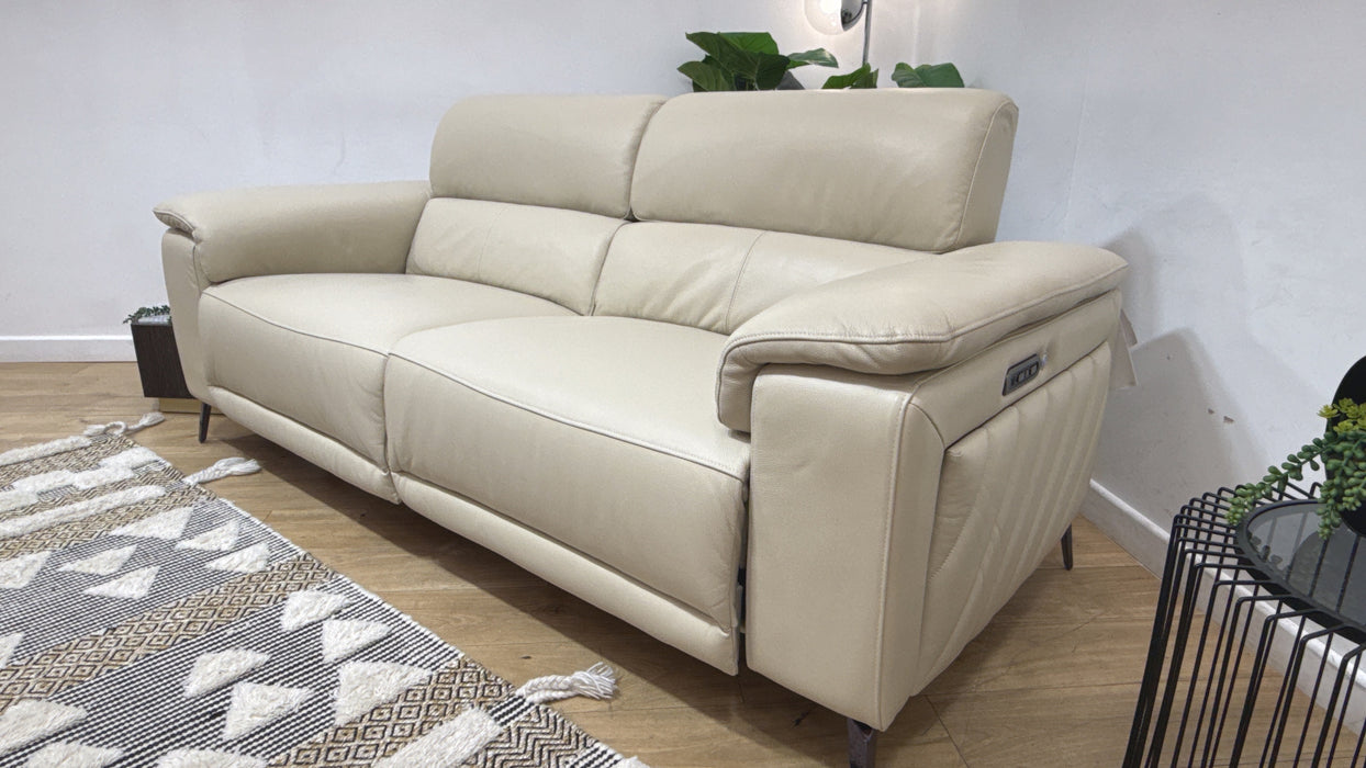 Sofology Fratelli Leather 2.5 Seater Power Recliner/Headrest in Trusty Embossed Bone China