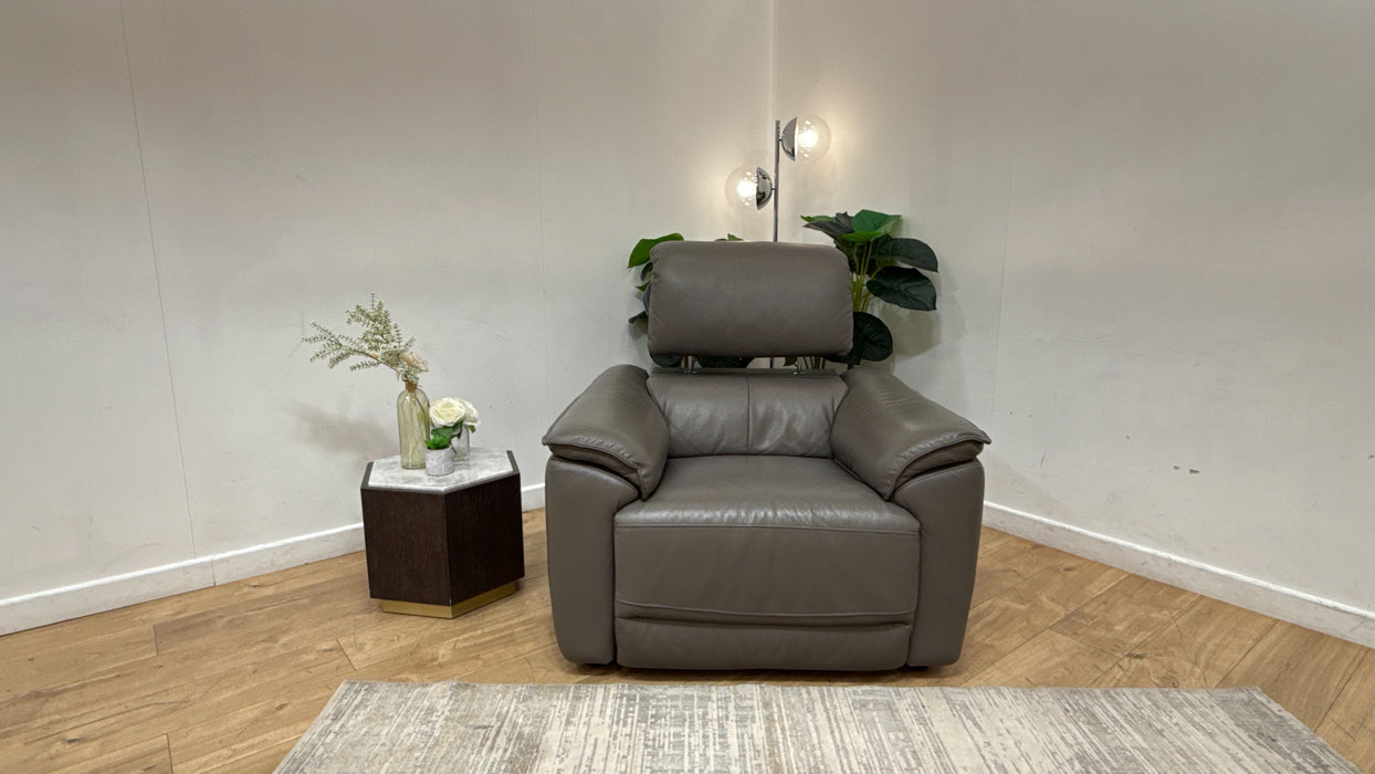 Sofology Hugo Leather Chair Power Recliner/Headrest in Trusty Embossed Elephant