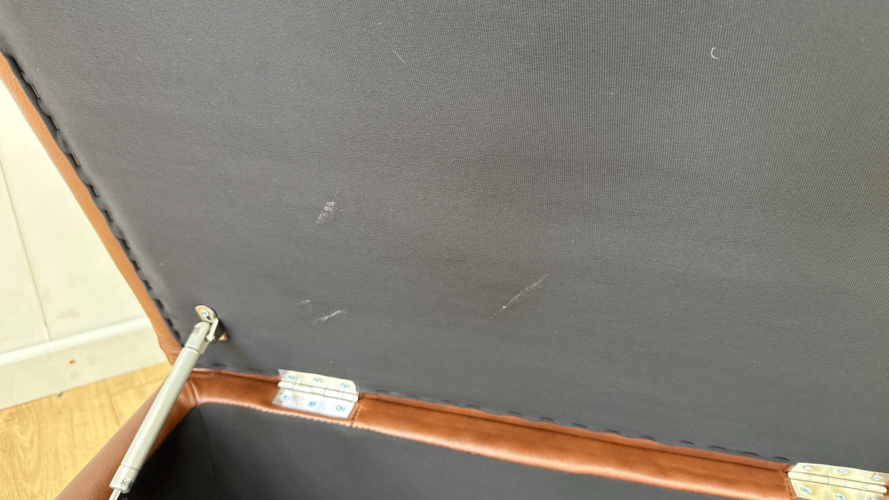 Sofology Lumiere Leather Designer Storage Footstool in Trusty Embossed Leather Chestnut