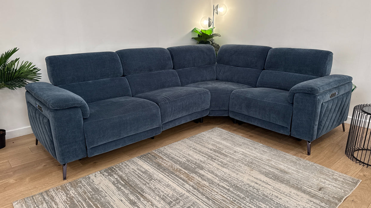 Sofology The Fratelli Fabric 3 Corner 1.5 Power Recliner/Headrest in Relaxed Chenille Denim