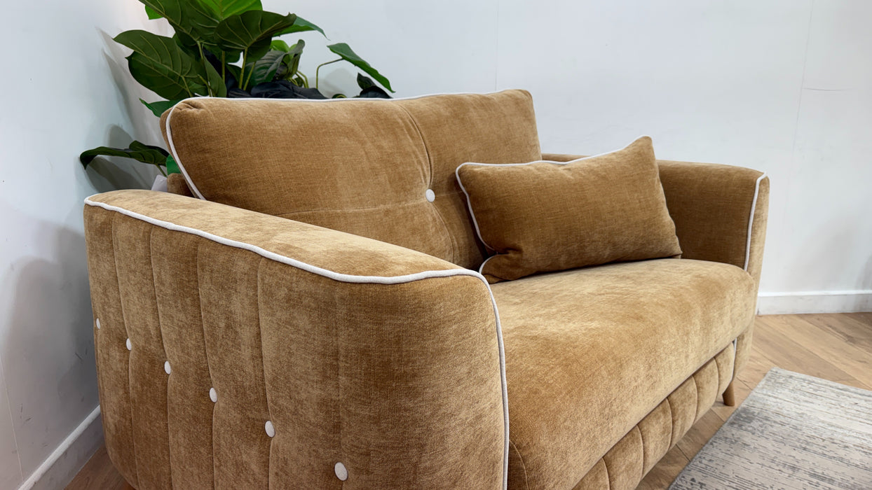 Sofology Remy Fabric Loveseat in Soft Chenille Almond Mix With Natural Contrast Piping
