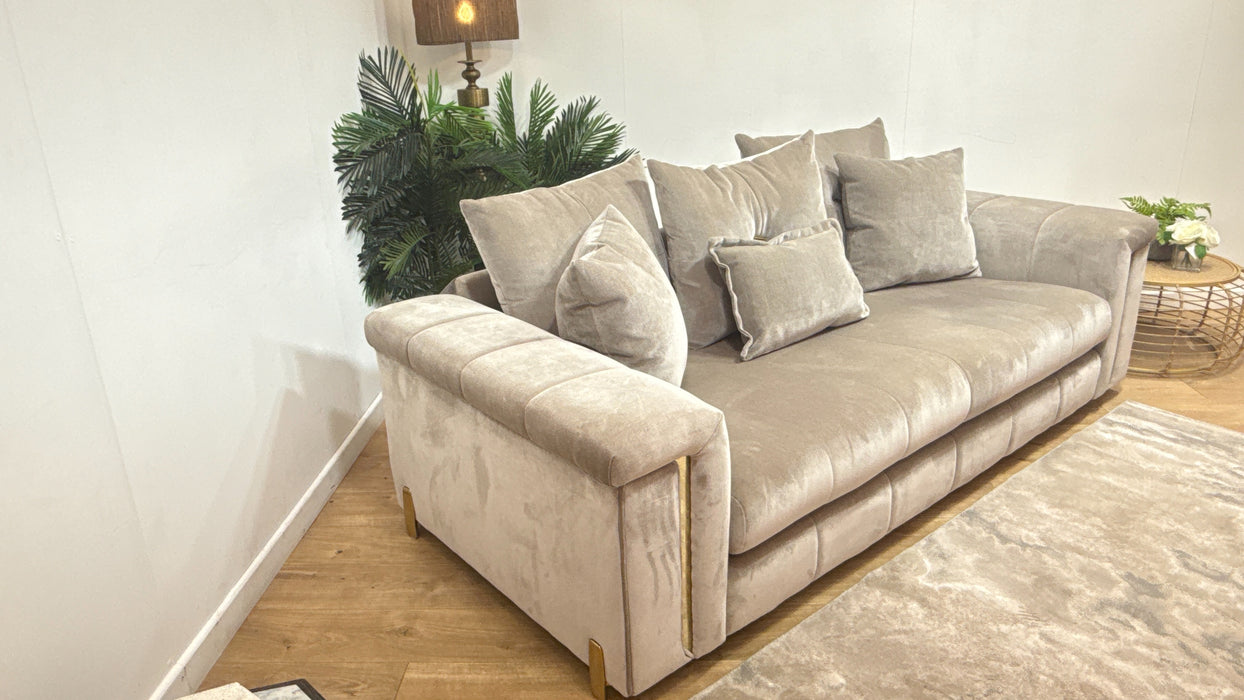 Sofology Oscar Fabric 3 Seater Gold Trim in Fine Textured Chenille Stone