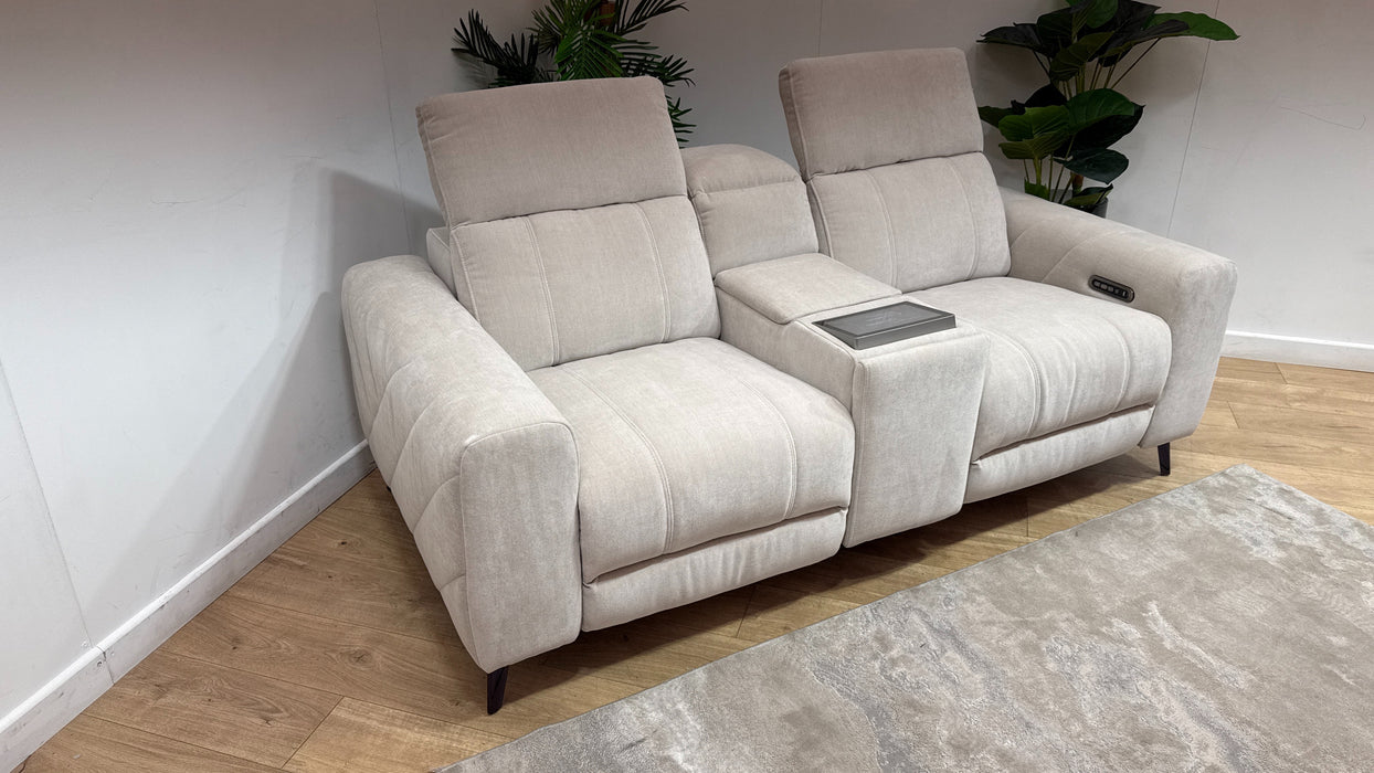 Sofology Allure Fabric 2 Seater Screen Console Power Recliner/Headrest Heated Seats Lumbar Support Speakers in Relaxed Chenille Cotton