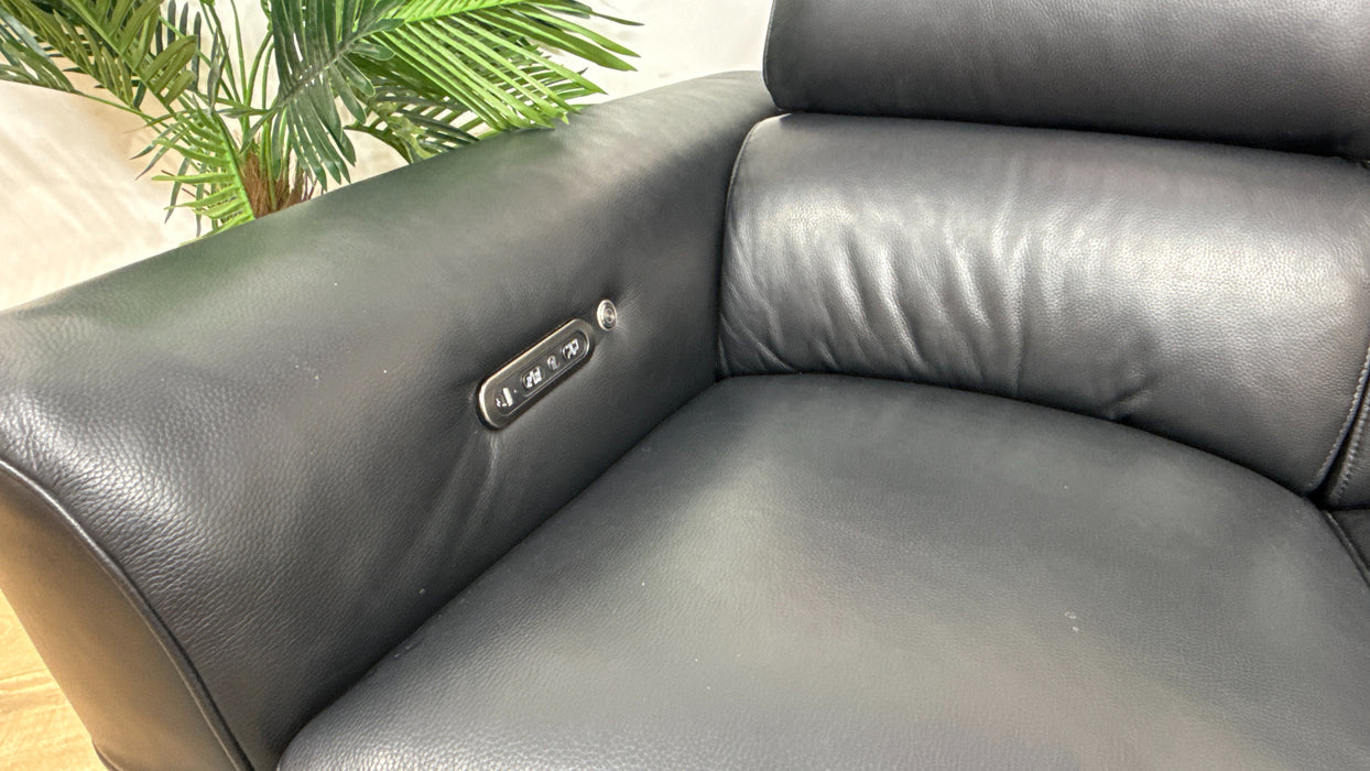 Sofology Viento Leather 3 Seater Power Recliner/Headrest Heated Seats Lumbar Support in Trusty Embossed Jet Black