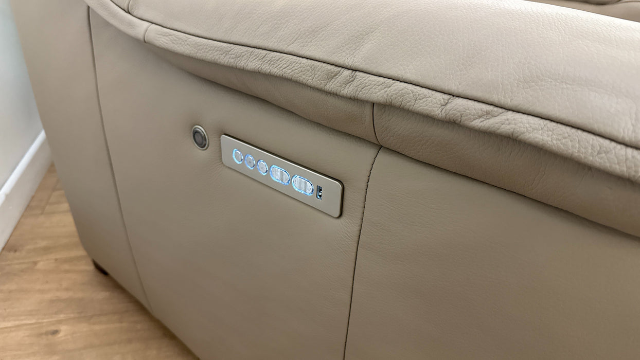 Sofology Leather Carrera 2 Seater Smart Console Power Recliner/Headrest Heated Seat in Trusty Embossed Stone