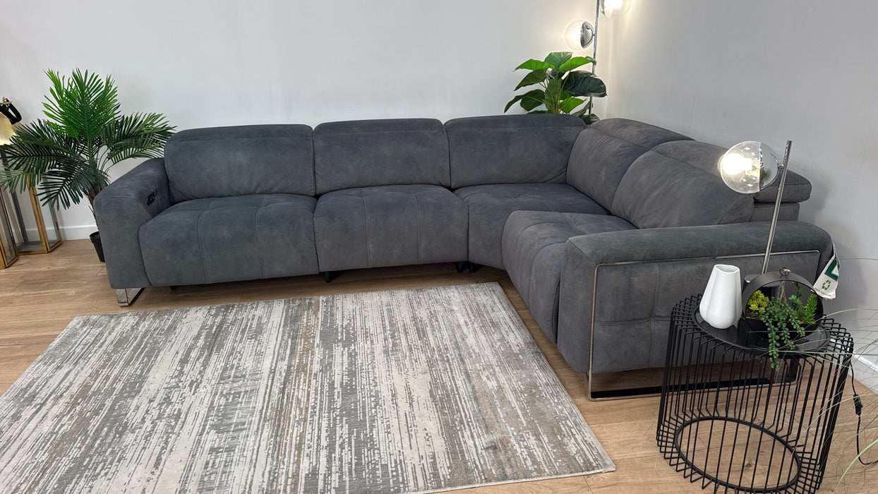 Sofology Marvella Fabric 3 Corner 1.5 Power Recliner/Headrest Heated Seat in Lifestyle Flecked Mineral Green