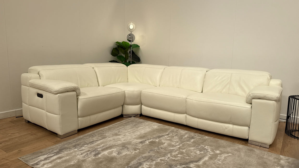 Sofology Laurence Leather 1 Corner 3 Power Recliner/Headrest in Trusty Soft Sheen White