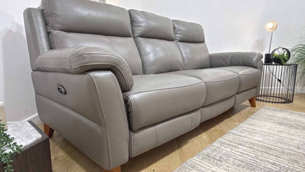 Sofology Lucca Leather 3 Seater Power Recliner in Trusty Soft Sheen Fossil Grey