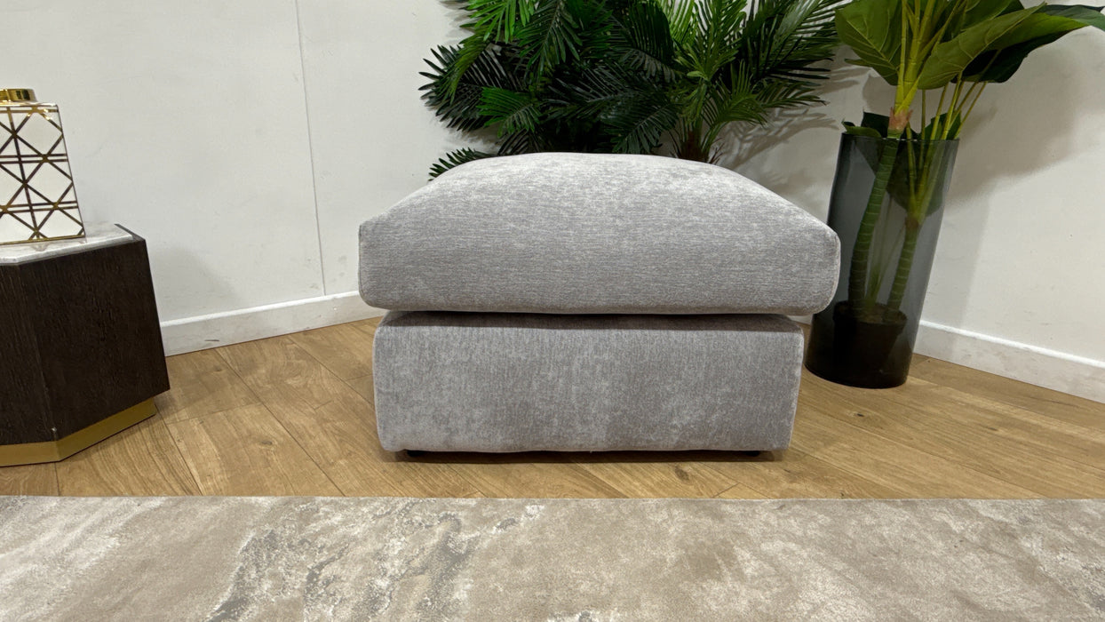Sofology Georgio Fabric Designer Footstool Extra Flex Interior in Lifestyle Plush Chenille Silver