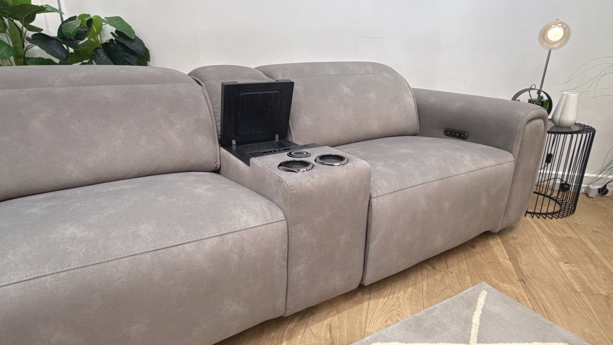 Sofology Premiere Fabric 3 Seater Cinema Sofa Consoles Power Recliner/Headrest x 3 in Lifestyle Flecked Stone