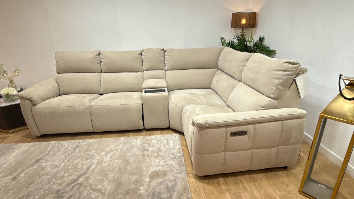Sofology Ripley Fabric 3 Corner Console 1 Power Recliner/Headrest Lumbar Support in Lifestyle Nubuck Feel Stone