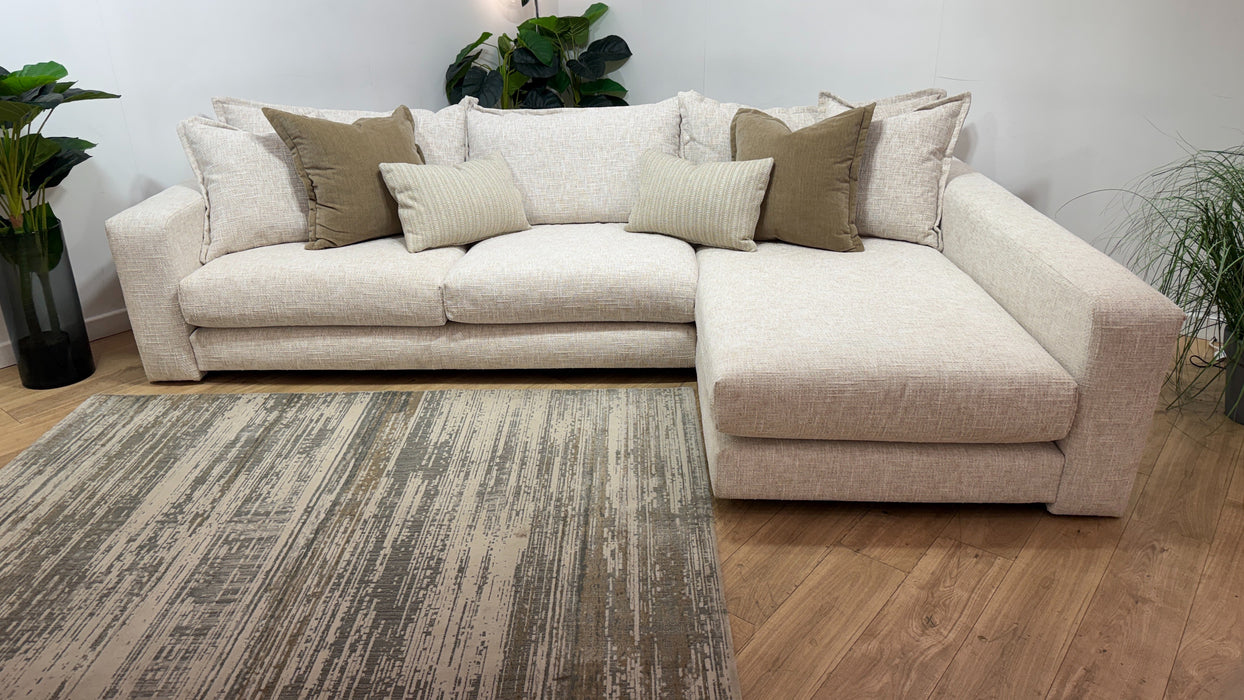 Sofology Cove Fabric Grande Chaise Light Wood Panel in Artisan Chenille Ecru Mix