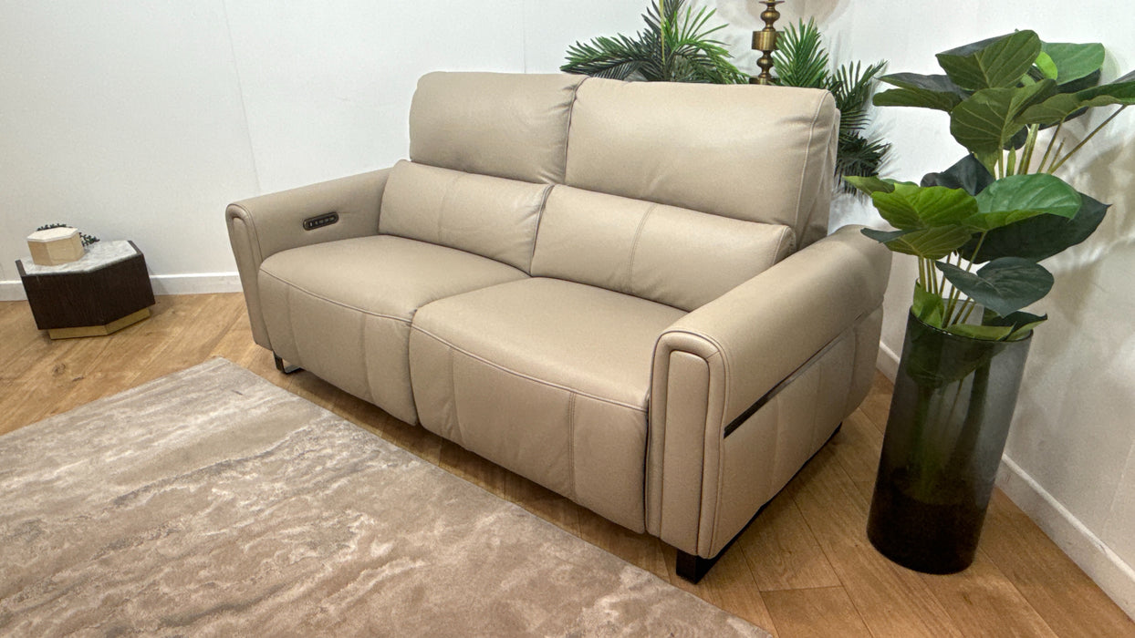 Sofology Ravello Leather 2.5 Seater Power Recliner/Headrest Lumbar Support in Trusty Embossed Stone
