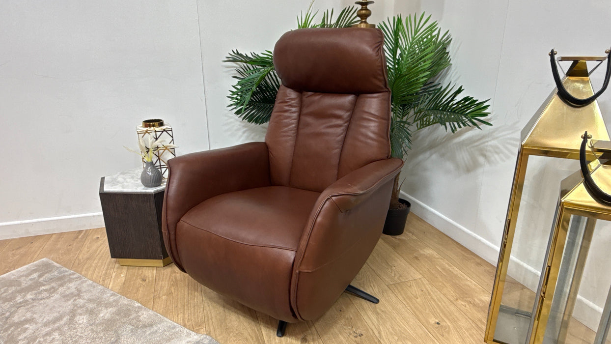 Sofology Heston Leather Chair Power Recliner in Relaxed Soft Brown