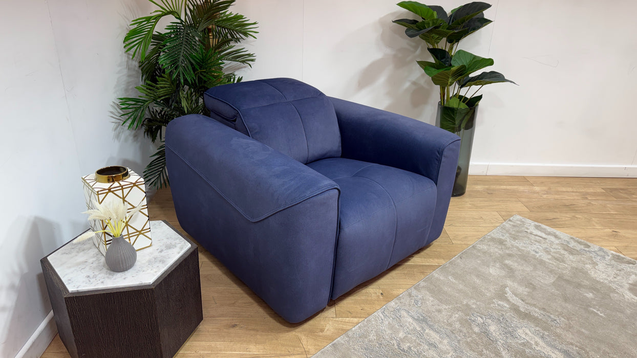 Sofology Riviera Fabric Chair Power Recliner/Headrest in Lifestyle Flecked Navy