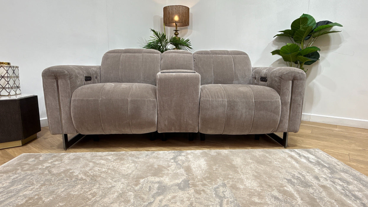 Sofology Paramount Fabric 2 Seater Console Power Recliner/Headrest Heated Seat Speakers in Relaxed Chenille Nutmeg
