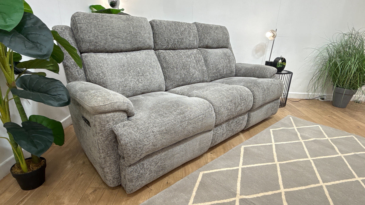Sofology Gracie Fabric 3 Seater Power Recliner/Headrest in Hopsack Chenille Platinum