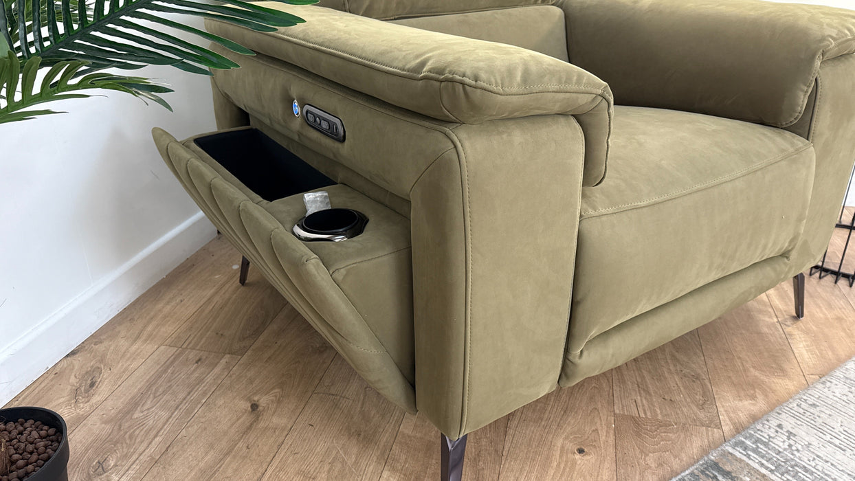 Sofology The Fratelli Fabric Chair Power Recliner/Headrest in Lifestyle Nubuck Feel Moss