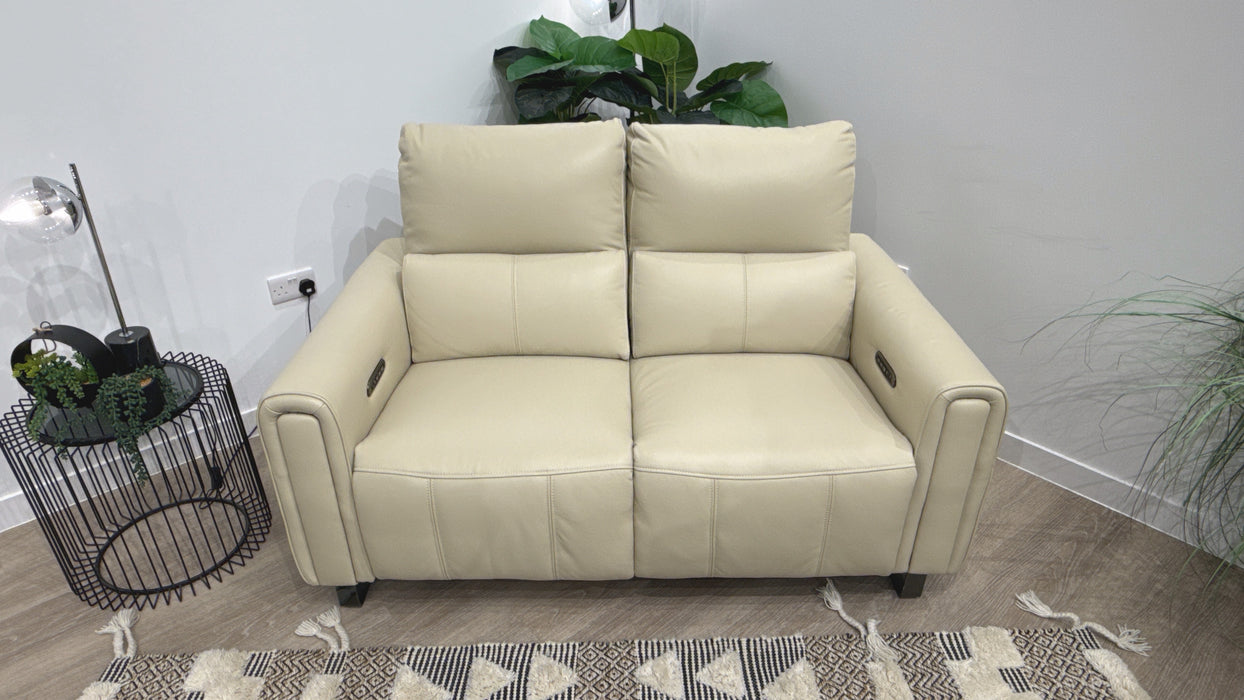 Sofology Ravello Leather 2 Seater Power Recliner/Headrest Lumbar Support in Trusty Embossed Bone China